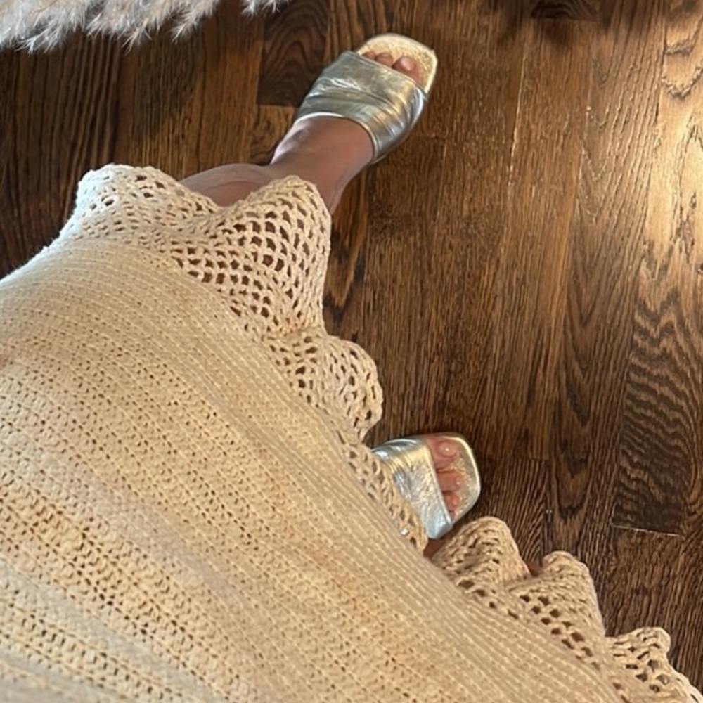 Theory Bergdorf Goodman Cream Open Knit Linen Cotton blend halter mini Dress - Picture 2 of 10